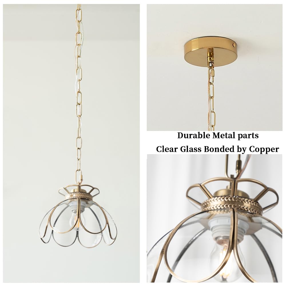 Yifi Deco Brass Glass Ceiling Pendant Light, Hanging Chain lamp